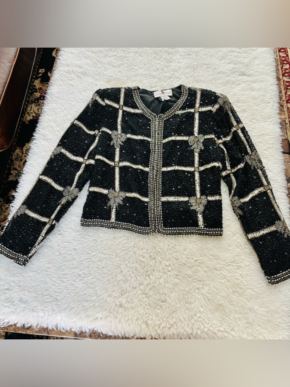 Laurence Kazar Black Jacket with Silver Beading/Sequins vintage Blazer Jacket PM